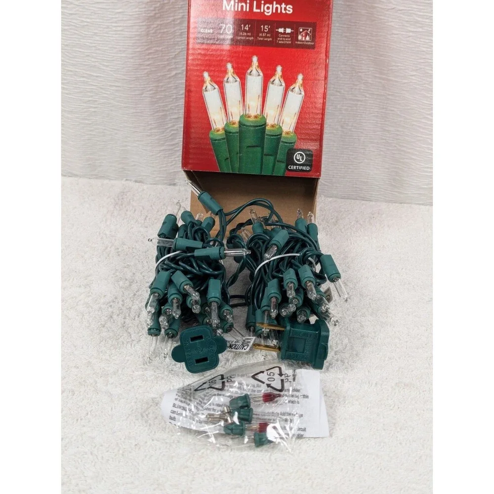Christmas - Merry Brite - 70 Count - Mini Lights - Clear Bulb/Green Wire -2 Pack